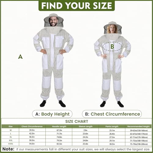 Upgraded Bee Suit for Men & Women Sting Proof, Thickened Ventilated Beekeeper Suit with Gloves & Round Veil, Full Protection Beekeeping Suits(XL 5'7"-5'11") - size: Thickened XL
