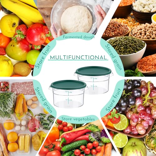 Ziliny 2 Pcs 2 Qt Clear Round Food Storage Container with Lid, Dough Proofing Bucket Clear Translucent Containers with Green Scale Commercial Grade for Pizza Bread Kitchen Organization(Green) - color: Green
