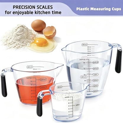Measuring Cups,3 Pcs Plastic Measuring Cups(1, 2 & 4 Cup),Liquid Measuring Cups For Prepping, Baking and Cooking, Preheated Oven, Dishwasher, Freezer, and Microwave Safe - color: 3 Pcs Measuring Cups Set