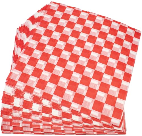 MADE IN USA 1,000 Sheets of Grease-Resistant Food Grade Waxed Kraft Deli Tissue Paper, 12" X 12" (Red Checker Print) - color: Red Checker Print