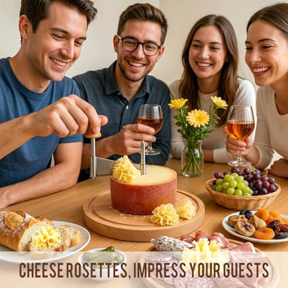 Girolle Cheese Curler,Cheese Shaver Wheel for Tête de Moine, Girolle Wheel Cutter for Cheese Rosettes,Sharp Stainless Steel Blade& Wooden Base,Ideal for Charcuterie & Cheese Boards, Wine Nights