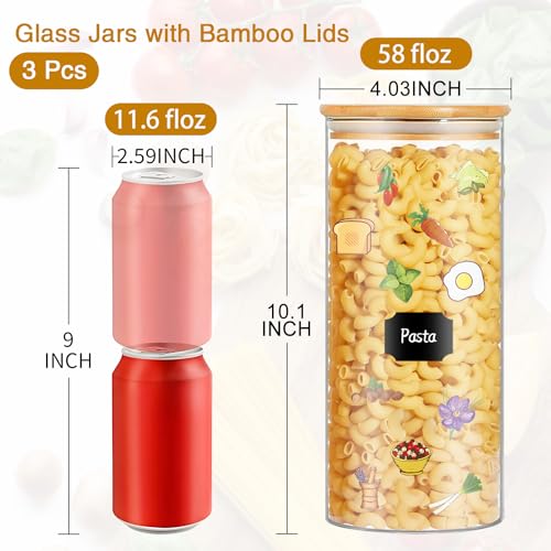 BGraceyy Glass Jars with Bamboo Lids, 58 oz 3 Pcs Kitchen Glass Containers with Bamboo Lids, Airtight Glass Pantry Storage Containers with Lids for Rice, Flour, Nuts, Cookie, Pasta, Oatmeal, Bean - size: 58 oz 3 pcs