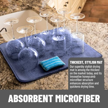 Bellemain XXL Dish Mat Microfiber Dish Drying Mat, Super absorbent (16" x 18", Navy) - color: Navy, size: 16" x 18"