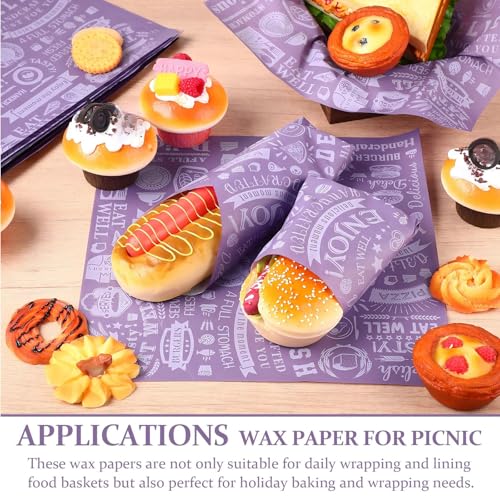 Outus 600 Pcs 12 x 12 Inch Deli Wax Paper Sheets Grease Resistant Tray Basket Liners Newsprint Paper Water and Grease Proof Sandwich Wrapping Square Hot Dog Wrappers for Food Baking (Dark Purple) - color: Dark Purple