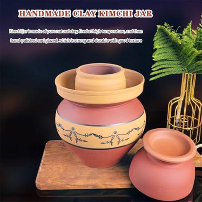 Old-Style Unglazed Fermentation Tank, Water-Sealed Kimchi Jar, High-Temperature Fired Kaolin, Double-lid Design(6.5kg/229.3oz) - size: 6.5kg/229.3oz