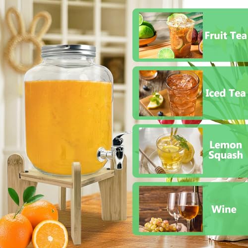 Tfwadmx 1 Gallon Drink Dispenser for Parties, Beverage Dispenser With Wood Stand Lemonade Dispenser Iced Tea Pitcher Party Beverage Dispenser for Lemonade, Juice, Punch, Water, Outdoor, Daily Use - size: Style 1