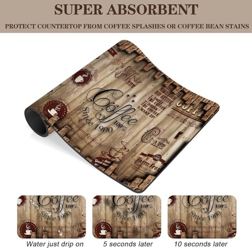 Absorbent Coffee Bar Mat for Espresso Machine Countertops - Rubber Backed Draining Pad - Fit Under Coffee Maker - 20x12in - color: Coffee-6