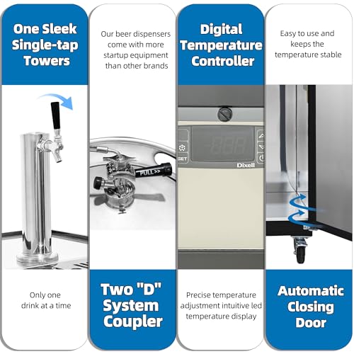 Polarman Beer Kegerator Single Tap Draft Beer Dispenser for Bars and Restaurants Full Size Commercial Keg Refrigerator 24” Stainless Steel With Drip Tray, 33°F- 41°F Temperature Control-Direct Draw - size: 24"W Single Tap