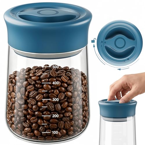 OURCABECUE Wide Mouth Mason Jar 16oz, Newly Upgraded Easy Open Rotating Lid, Food Grade Glass Storage Jar for Overnight Oats Yogurt Snacks Candy Jars - color: Blue, size: 16OZ