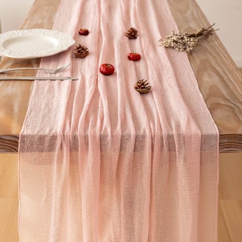 Keketoarrange Pink Cheesecloth Table Runner Spring Boho Rustic Gauze 120 inch 10FT Cheese Cloth Runner for Wedding Baby Shower Bridal Birthday Tea Party Centerpiece Summer Home Decorations - color: Blush Pink, size: 35"x120"(Pack of 1)