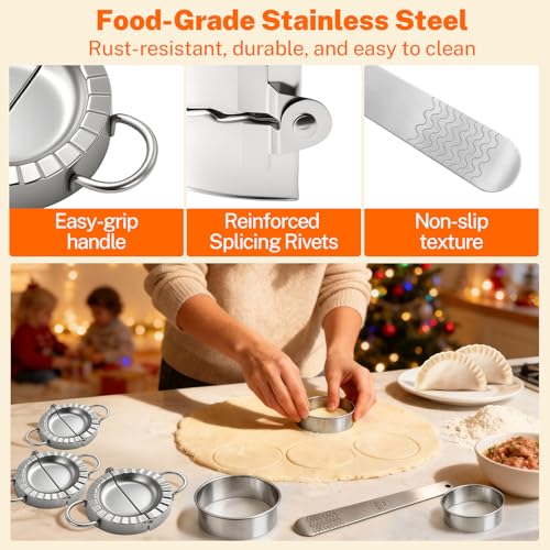 3-in-1 Dumpling & Empanada Maker Set - 3.74"/5"/6" with Cutters & Scoop | 304 stainless steel, rust-proof & durable. Multi-cuisine: dumplings, empanadas, pierogies. No skills needed. Dishwasher safe. - size: large