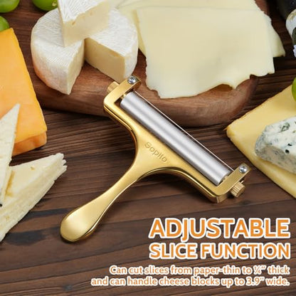 Sopito Cheese Slicer Stainless Steel with 3 Extra Wires Great for Cheddar, Gruyere, Raclette, Mozzarella Cheese Block, Gold - color: Gold