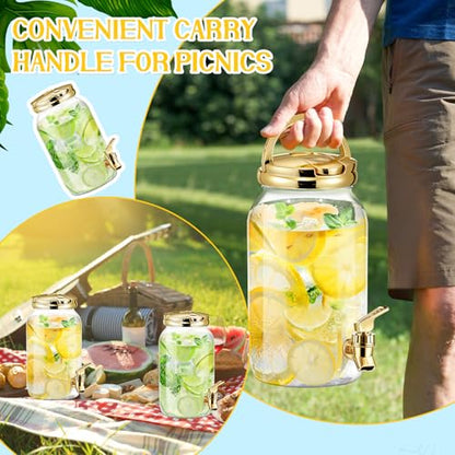 Havawish 2 Pcs 1 Gallon Plastic Beverage Dispenser with Spigot Clear Summer Kitchen Fridge Drink Dispenser for Parties Lemonade Juice Tea Beer Cold Water(Gold,Cylinder) - color: Gold, style: Cylinder