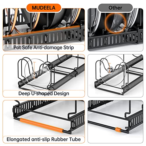 MUDEELA Pots and Pans Organizer Rack for under Cabinet, Expandable 11.81''-22.85'' Pot Lid Kitchen Cabinet Organizer Holder with 10 Adjustable Compartment Cutting Board Organizer for Pan Lid, Bakeware - style: 10 Dividers-Black