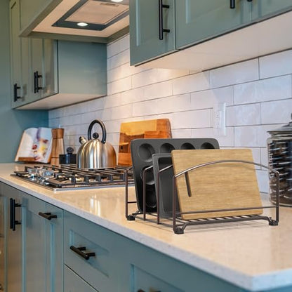 Deco Brothers Cookware Organizer Rack for Kitchen Cabinet, 3 Slot Holder, Bronze - color: Bronze