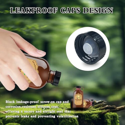 4Pcs 16 oz Amber Glass Bottle Brown Round Bottles with Caps, for Vanilla Extract Homemade, for Syrup Gift Glass Food Storage Canister Set, Sauce Beans, Essential Oil - color: 16 Ounce