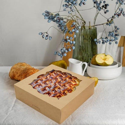 NPLUX 20 Pack Pie Boxes 10x10x3inch Bakery Boxes with Window Dessert Pastry Boxes Pie Boxes 10 inch for Pies Cheesecake and Chocolate Covered Strawberries, Graduation Gifts Party Favors(Brown) - color: Brown