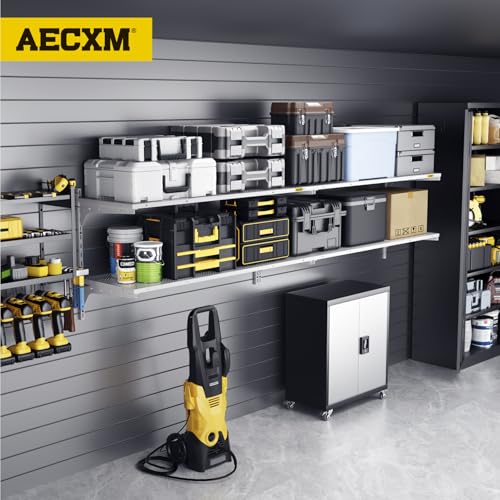 Aecxm 2-Pack 2 Tier 1.3x4ft Garage Shelving Wall Mounted, 520lbs Load Capacity，15.6x48inch per Shelf Height Cassette Adjustable Floating Shelves (White) - color: White, size: 4pack-1.3x4ft