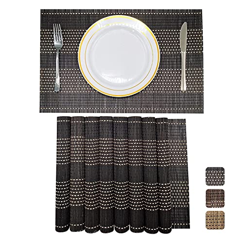 Set of 8 Pcs Bamboo Placemats Natural Anti-Slip Bamboo Placemats Washable Heat-Resistant Table Mats for Dining Room and Kitchen (Black+White) - color: Black+white, size: Set of 8 Placemat 17.7 x 11.8 inch