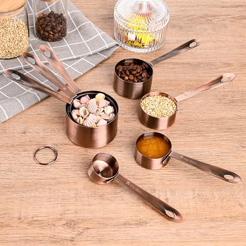 Copper Plate Measuring Cups and Spoons Set of 12, Copper Measuring Cups and Spoons Set with Leveler, Stainless Steel Measuring Spoons & Cups for Dry & Liquid Ingredients During Kitchen&Baking - color: B02: Copper-5Cups+6Spoons