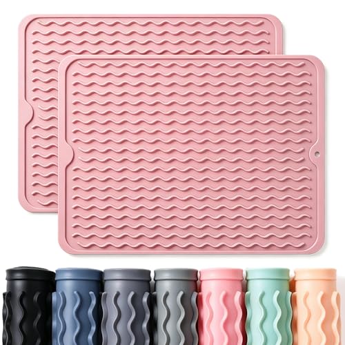 2 Pack Caketime Silicone Dish Drying Mat for Kitchen Counter Cooking Baking Liners Drawer Storage Refrigerator Espresso Machine Station Utensil Holder Washer Trivets Oven Tools 15"x11.5" Pink - color: Pink, size: 15"*11.5"