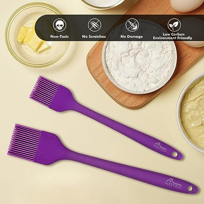 HOTEC Basting Brushes Silicone Heat Resistant Pastry Brushes Spread Oil Butter Sauce Marinades for BBQ Grill Barbecue Baking Kitchen Cooking BPA Free Dishwasher Safe (Purple) 2pcs - color: Purple