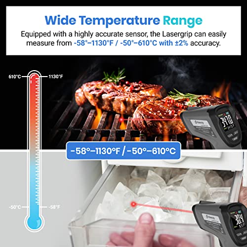 Etekcity Temperature Gun Infrared Thermometer -58°F 1130°F, Digital Laser Heat Gun with Adjustable Emissivity & Max Measure for Pizza Ovens, Griddles, Meat, Refrigerators, Engine, HVAC, Kitchen & Pool - color: Gray, style: Classic