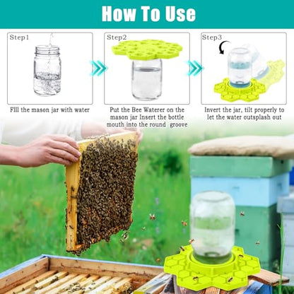 4 Pack Bee Feeder for Mason Jar, Silicone Bee Watering Station, Compatible with Regular and Wide Mouth, Bee Feeders for Hives, Beekeeping Supplies, Bee Waterer for Outside Garden(Yellow) - color: Yellow-4pack