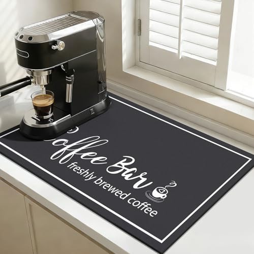 Findosom Dish Drying Mat, 16"x 24" Super Absorbent & Hide Stain Coffee Mat, Cuttable Drying Mat for Kitchen Counter, Coffee Bar Accessories, Under Dish Rack, Coffee Maker, Espresso Machine, Black - color: Black, size: 16" X 24"