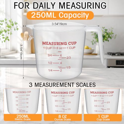 Fabbay 24 Pcs 1 Cup Capacity Plastic Measuring Cup 8 Oz Clear Graduated Measurement Cups with Spout and Handles Ounce and ml Marking for Recipe Ingredient Flour Liquid Baking Cooking Mixing(Red) - color: Red, size: 8 oz