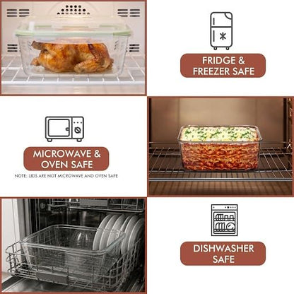 6500 ML / 220 oz / 28 Cup LARGE Glass Food Storage Container with Airtight Locking Lid. Ideal Storing food, Vegetables, Fruits. Baking Casserole, Lasagna, Roasting Turkey, Chicken BPA Free Oven Safe - size: 6500 ml