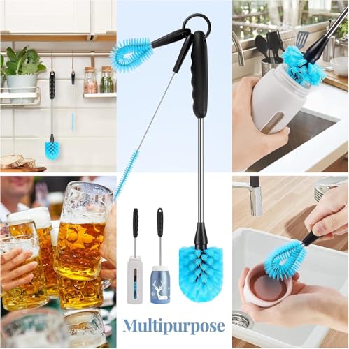 UNIFUN 3-in-1 Stainless Steel Cleaning Brush Set, Long Handle for Narrow Neck Bottles, Sport Bottles, Coffee Mugs, Tumblers, Flask - size: Longer Size