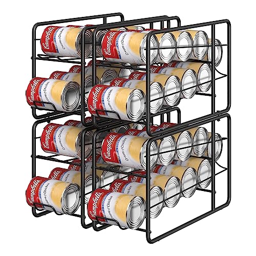 MOOACE 4 Pack Can Dispenser Rack, Stackable Soda Can Organizer Holder for Canned Food Storage Kitchen Cabinet Pantry Countertop, Black - color: Black