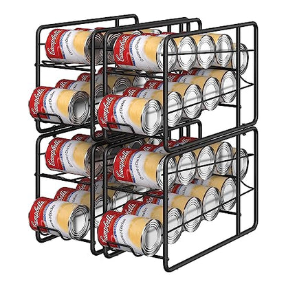 MOOACE 4 Pack Can Dispenser Rack, Stackable Soda Can Organizer Holder for Canned Food Storage Kitchen Cabinet Pantry Countertop, Black - color: Black