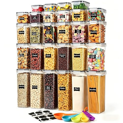 28pcs Airtight Containers, Clear Stackable Dry Food Storage | clear airtight containers with tight lids keep dry food fresh. Safe plastic, stackable for pantry kitchen storage - size: 28 pcs(42.56L)