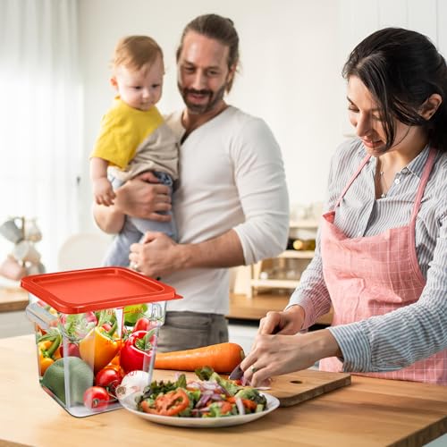 Suclain 8 Pack 4 QT and 6 QT Food Storage Containers with Lids Scales Handles Square Clear Restaurant Food Storage Containers Polycarbonate Commercial Grade for Kitchen Marinating Meat Dough(Red) - color: Red