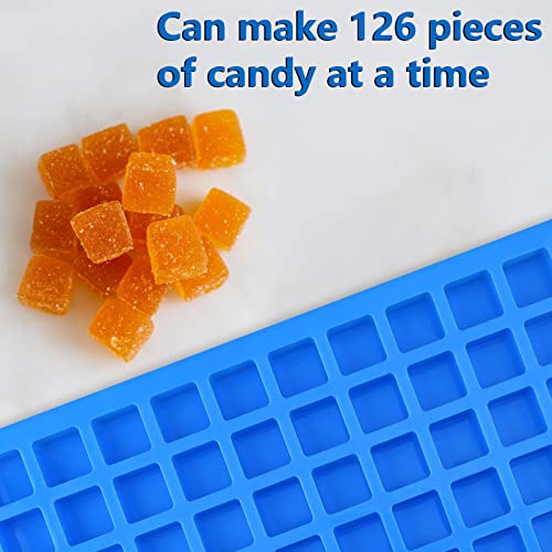Sakolla 126 Cavities Square Candy Silicone Molds, Mini Silicone Molds for Chocolate, Hard Candy, Ice Cubes, Caramel - color: Mini Square/Blue