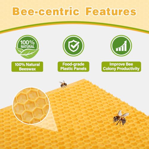 Bee Frames, Deep Beehive Frames with Wax Foundation, 10Pcs Hive Frames, 9-1/8-Inch, Unassembled