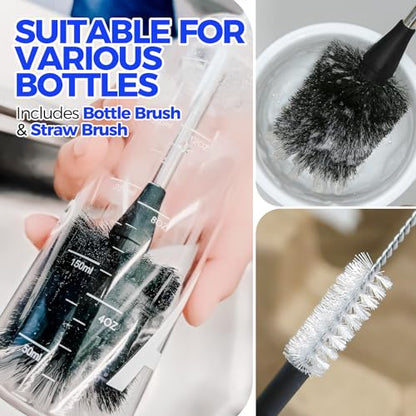 Holikme Bottle Brush Cleaner Set, 14" Long Handle Stainless Steel Bottle Cleaner Brush, 3 Straw Cleaner Brush, Bottle Cleaning Brush for Water Bottle, Cups, Abrasive Wheel Brushes, Straws Black - color: Black