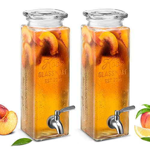 Kook Glass Drink Dispenser, with Leak-Proof Stainless Steel Spigot, Clear Rectangular Mason Jar, Beverage Storage for Fridge, for Water, Iced Tea, Sangria, Lemonade, 80 oz (2) - size: 80 oz set of 2