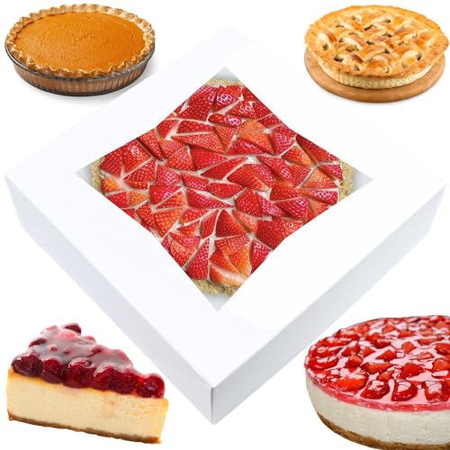 BAKELUV Pie Boxes 10x10x2.5 Inch | White / 50 pcs/Auto-Popup | Bakery/Pastry/Treats/Cookies/Cheesecake/Cake/Muffins/Donuts - color: White, size: 50