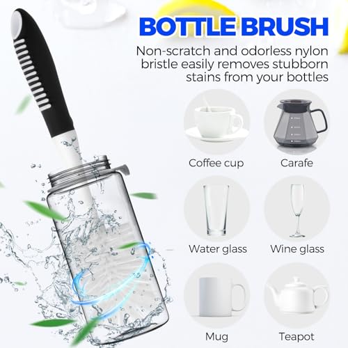 Holikme 6 Pack Dish Brush Set with Bottle Brush, Dish Scrub Brush, Pan Brush and 3 Straw Brushes, Deep Cleaning Handle Brush with Scraper Tip for Kitchen Sink Dishes Bottle Cup Pot and Pans (Black) - color: Black
