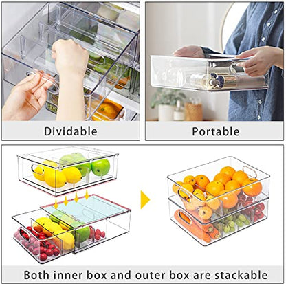 MANO 2Pack Clear Fridge Drawers Pull Out Stackable Refrigerator Drawer Organizer Bins Pantry Storage Box Plastic Food Containers for Kitchen Bathroom Office Closet (X-Large) - style: 2L
