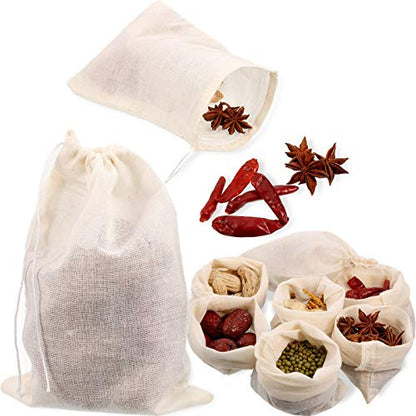 Boao 24 Pcs Spice Cooking Cheesecloth Bags for Straining Reusable Empty Tea Drawstring Soup Muslin Bags(7.8 x 9.8 Inch) - size: 7.8 x 9.8 Inch