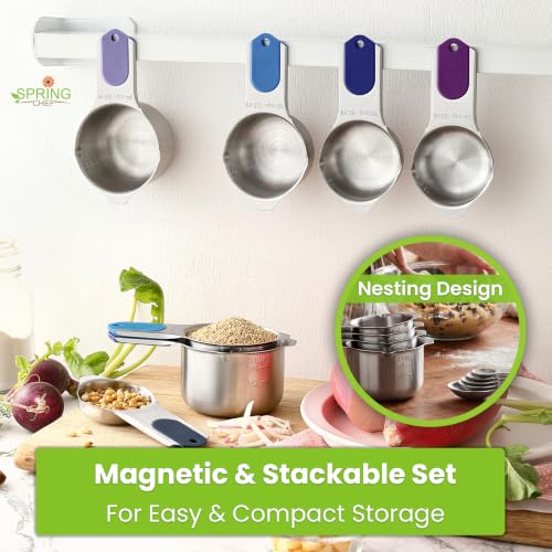 Spring Chef Magnetic Measuring Cups & Spoons Set of 15 - Winter Frost | Stainless Steel, Patented, BPA Free, Strong Magnets, Heavy Duty - color: Winter Frost, size: Set of 15