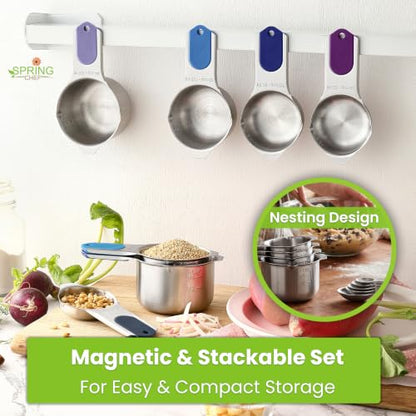Spring Chef Magnetic Measuring Cups & Spoons Set of 15 - Winter Frost | Stainless Steel, Patented, BPA Free, Strong Magnets, Heavy Duty - color: Winter Frost, size: Set of 15