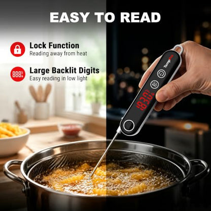 TempPro TempSwift 0.5 Sec Instant Read Meat Thermometer Digital | Cooking Thermometer with Backlit Display, Pop-Up Meat Probe, Food Thermometer for Grill BBQ Smoker Fry Candy, NSF Certified