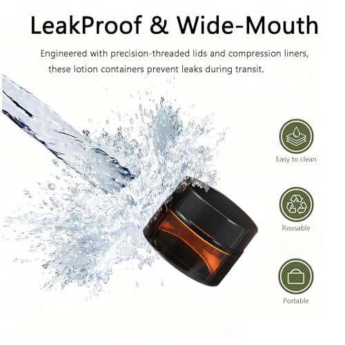3 Pack 4 oz Amber Small Glass Jars with Airtight Lids, Lotion Containers, Cosmetic Containers, Little Travel Jars for Creams with Black Mini Spoon & Black Labels Included - color: Amber, size: 3