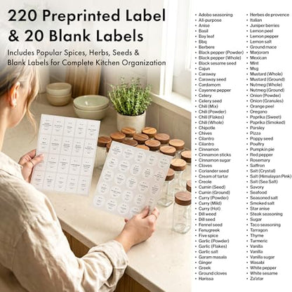 EDELHAUS Glass Spice Jars with Label, 24x Acacia Wooden Lids - White Labels | Airtight acacia lids keep spices fresh; use as a spice organizer, seasoning containers or 4 oz jar set; funnel & 240 labels - color: Acacia Lid + White Labels