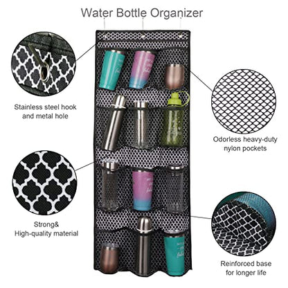 Water Bottle Organizer over the Door Cup Holder with 12 Large Pockets and Reinforced Bottom Tumbler Organizer Clear Mesh Cup Storage for Kitchen Pantry Cabinet Door Wall 41"×17"